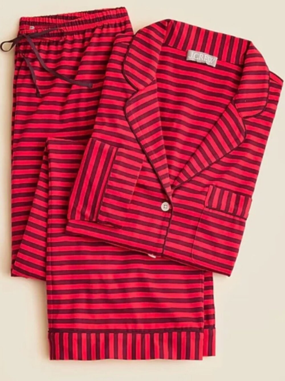 J. Crew Dreamy Cotton Blend Pajama Pant Set Stripe Red XS